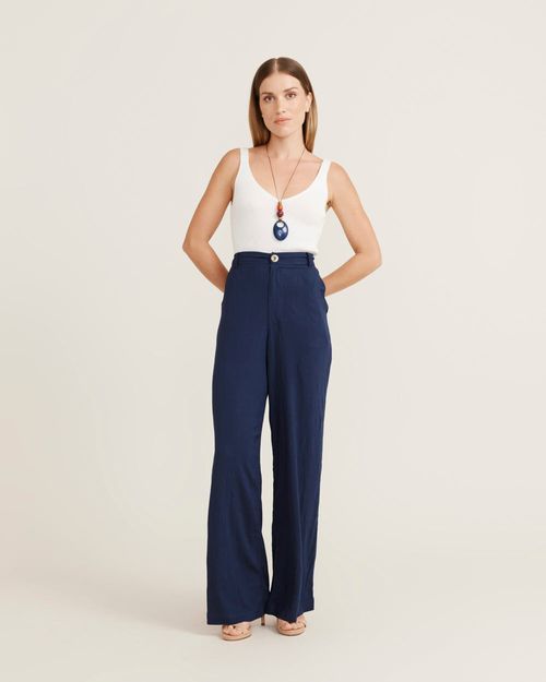 Calça Pantalona Bolsos - Azul Marinho