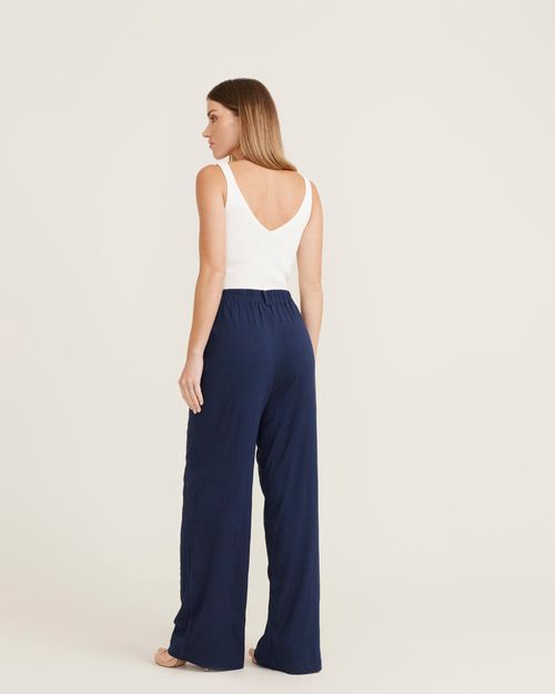 Calça Pantalona Bolsos - Azul Marinho