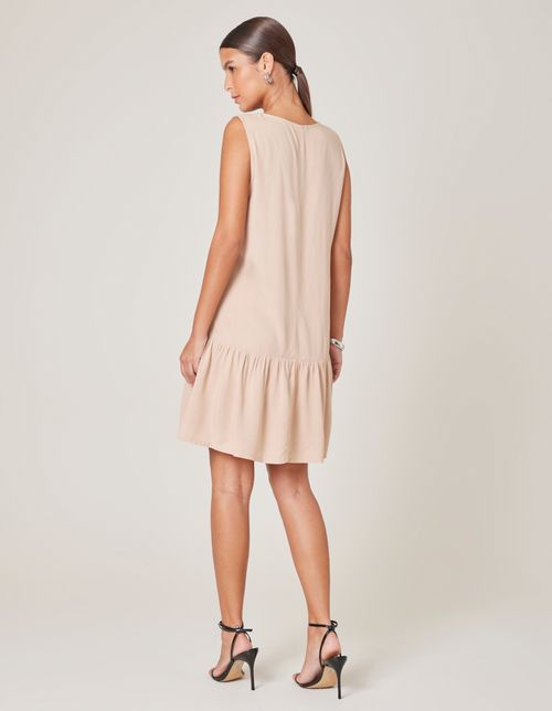 Vestido Sem Manga Detalhe Botões - Areia