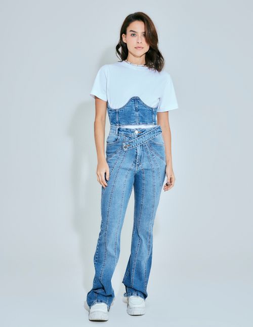 Calça Jeans Multi Recortes Det Frontal - Denim Medio