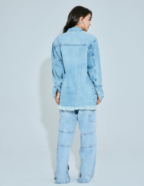 Jaqueta Jeans Oversized Ziper - Denim Medio