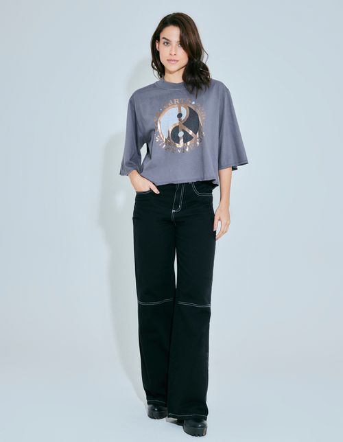 Blusa Cropped Silk In Yang - Cinza