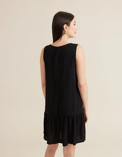 Vestido Sem Manga Detalhe Botões - Preto