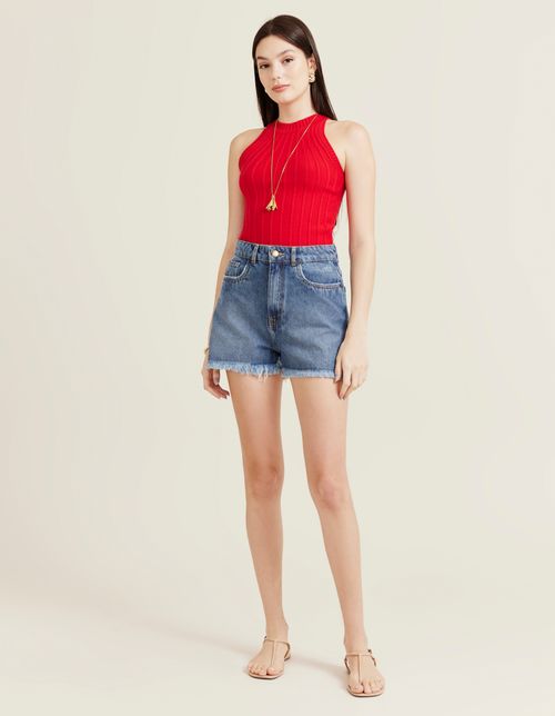 Short Jeans Barra Desfiada - Denim Medio