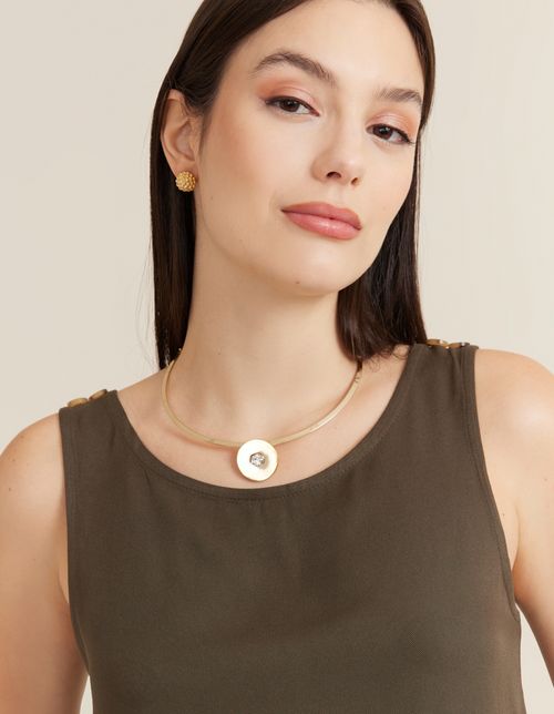 Choker Metal Com Strass - Dourado