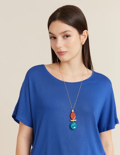 Colar Duas Resinas Detalhe Tubo - Dourado