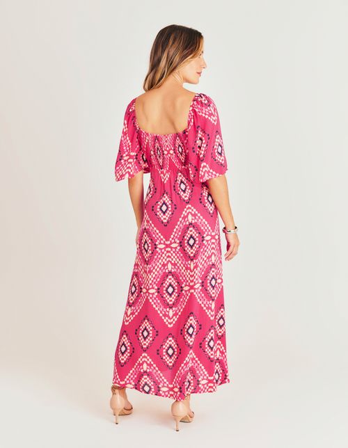 Vestido New Longo Estampado Eduarda - Rosa