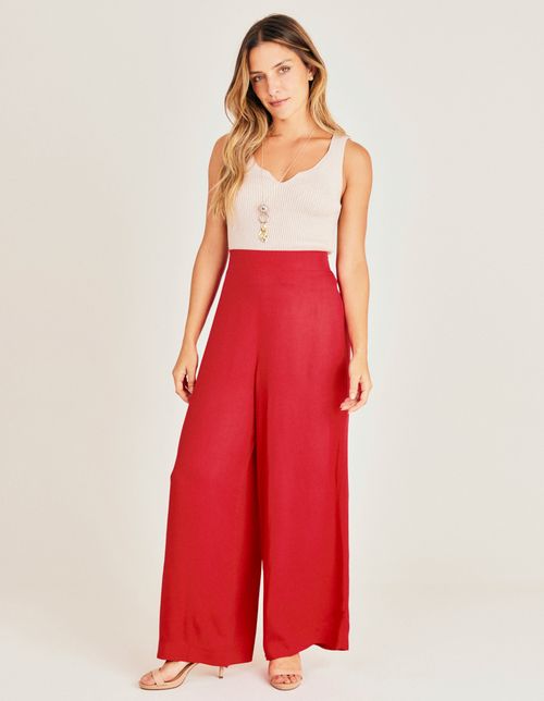 Calça Pantalona Cós Reto - Vermelho