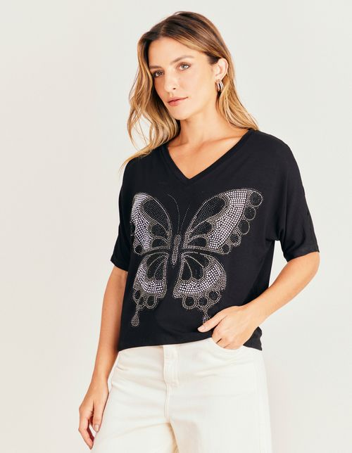Blusa Decote v Borboleta - Preto