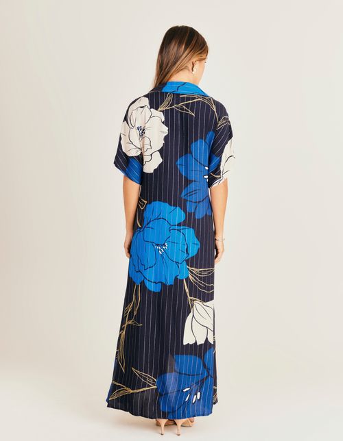 Chemise Estampada Blue Jasmim - Azul Marinho
