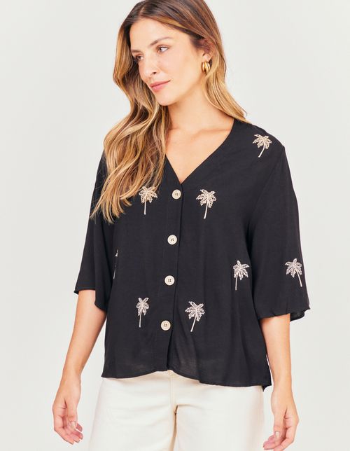 Blusa Ampla Bordado - Preto