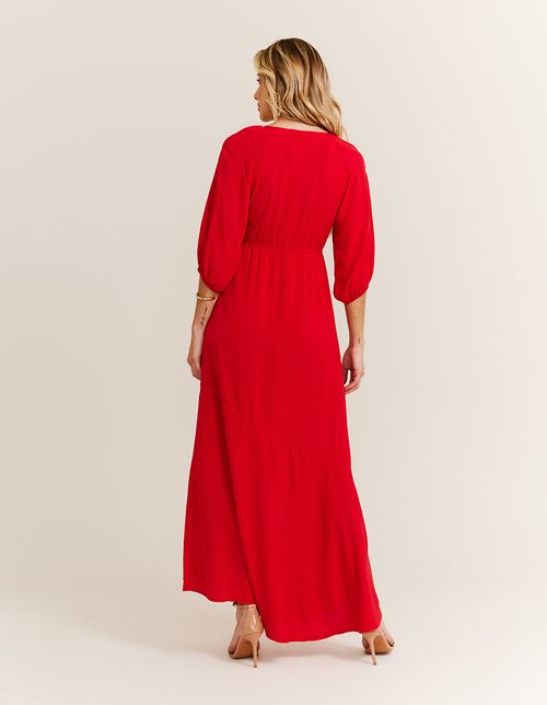 Vestido Longo Fenda - Vermelho