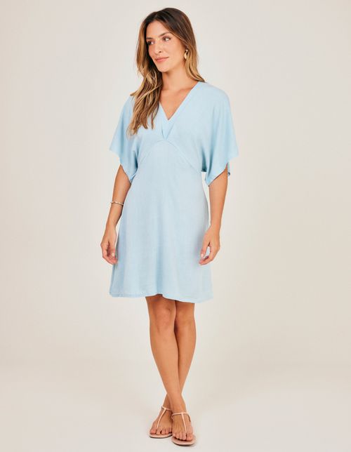 Vestido Curto Manga Ampla - Azul Ceu
