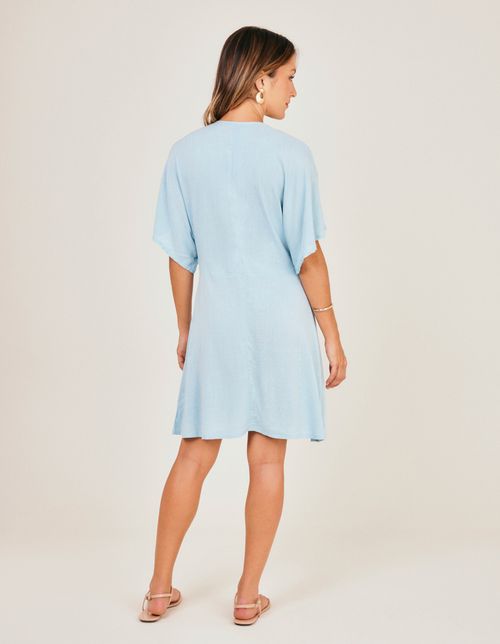 Vestido Curto Manga Ampla - Azul Ceu