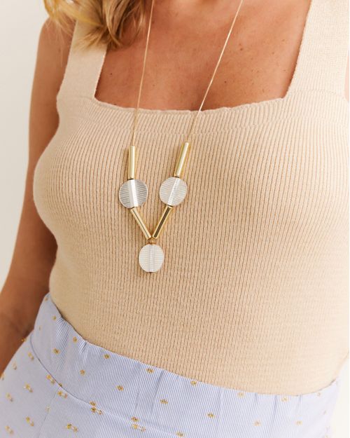 Colar Longo Tubo Metal - Dourado