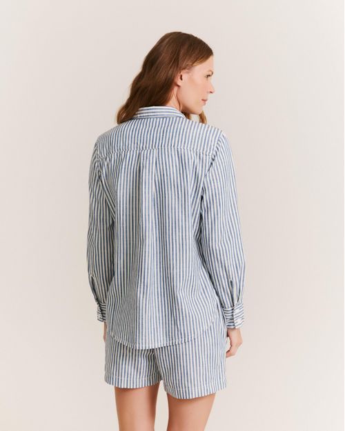 Camisa Ampla Listrada - Azul