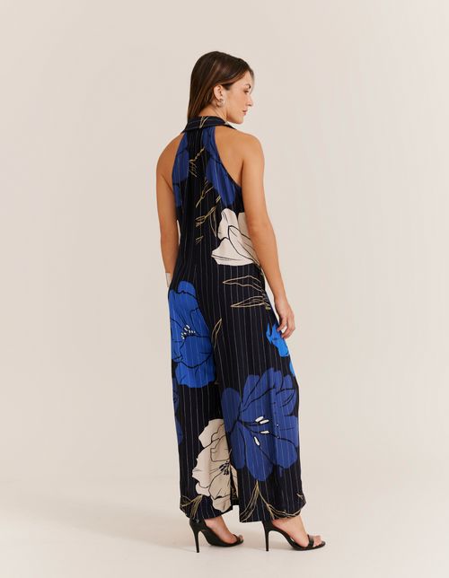 Macacão Estampado Blue Jasmim - Azul Marinho