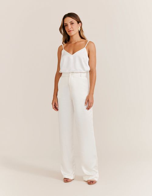 Calça Alfaiataria Acetinada - Off White
