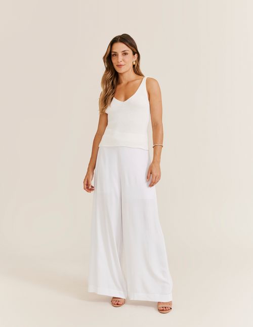 Calça Pantalona Crepe - Off White
