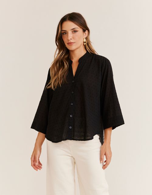 Camisa Plumeti Bolsos - Preto