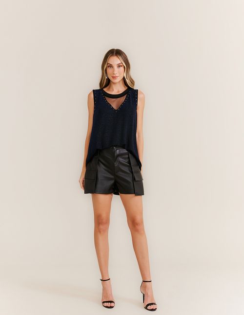 Short Saia Cargo Pu - Preto