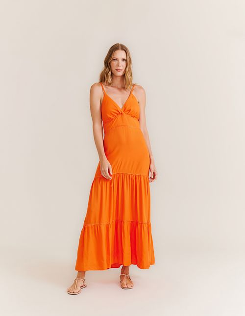 Vestido Longo Babados Marias - Laranja
