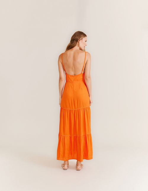 Vestido Longo Babados Marias - Laranja