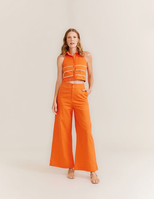 Calça Alfaiataria Pantalona - Laranja