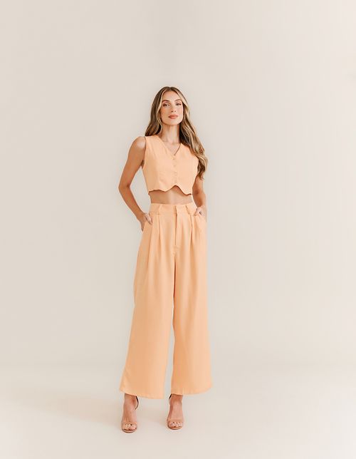 Calça Alfaiataria Pregas - Laranja
