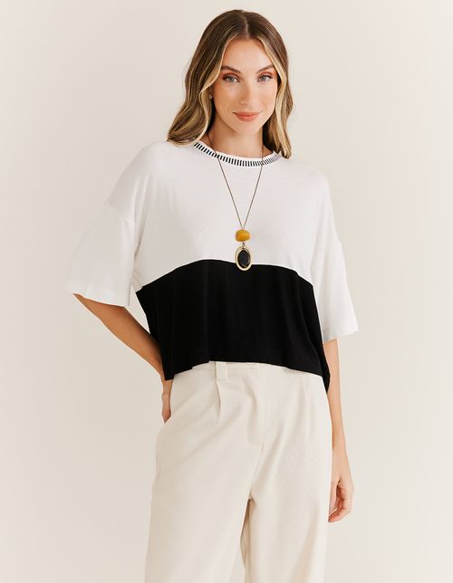 Blusa Bicolor Ampla - Off White