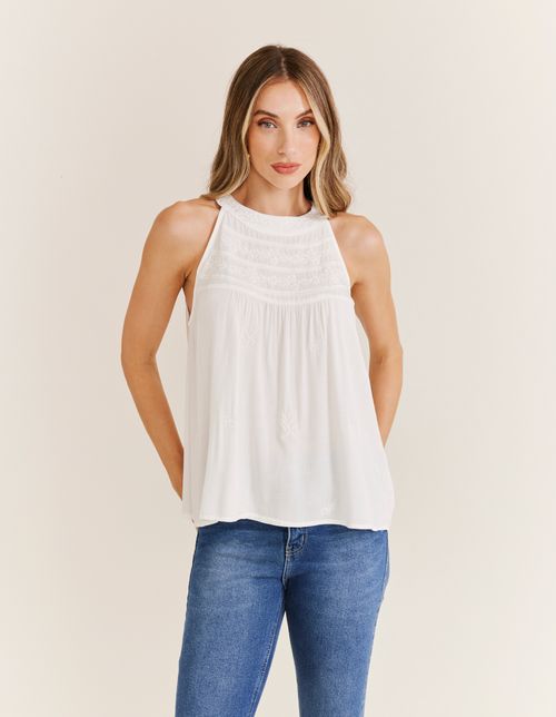 Blusa Sem Manga Busto Trabalhado - Off White