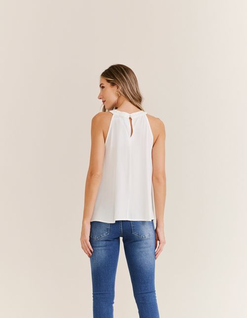 Blusa Sem Manga Busto Trabalhado - Off White