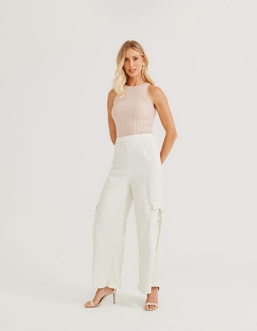 Calça Cargo Bolsos Laterais - Off White