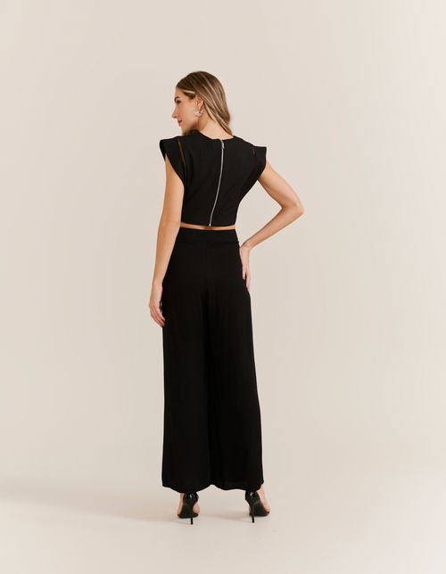 Calça Ampla Bolsos Laterais - Preto