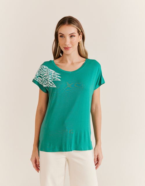 Blusa Malha Bordado Folha - Verde Bandeira