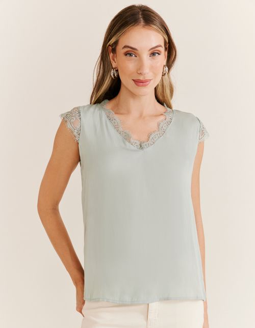 Blusa Ampla Renda Decote - Verde