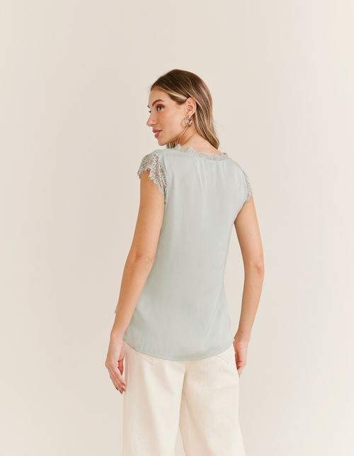 Blusa Ampla Renda Decote - Verde