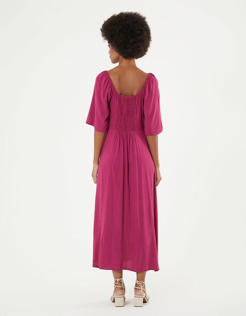 Vestido Midi Botões Recortes Fenda - Pitaya