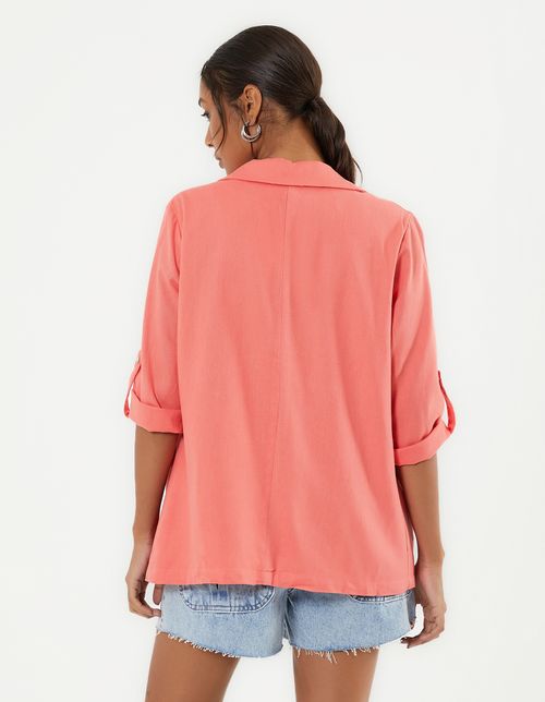Blazer Linho Bolsos Frontais - Coral