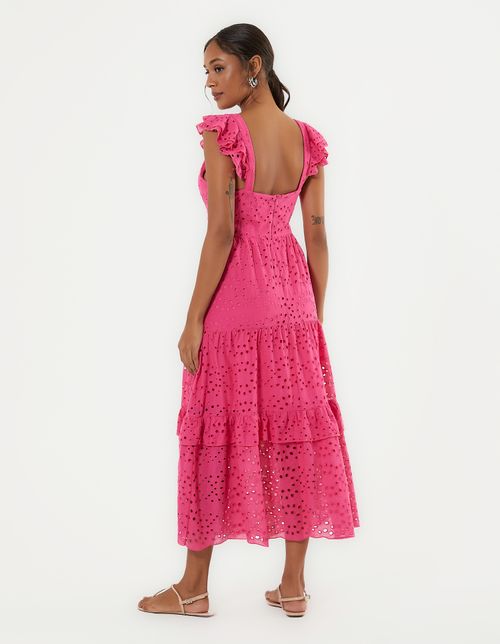 Vestido Midi Laise Babados - Pink