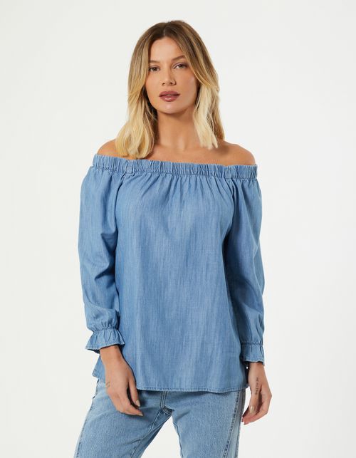 Blusa Liocel Ombro a Ombro - Denim Claro