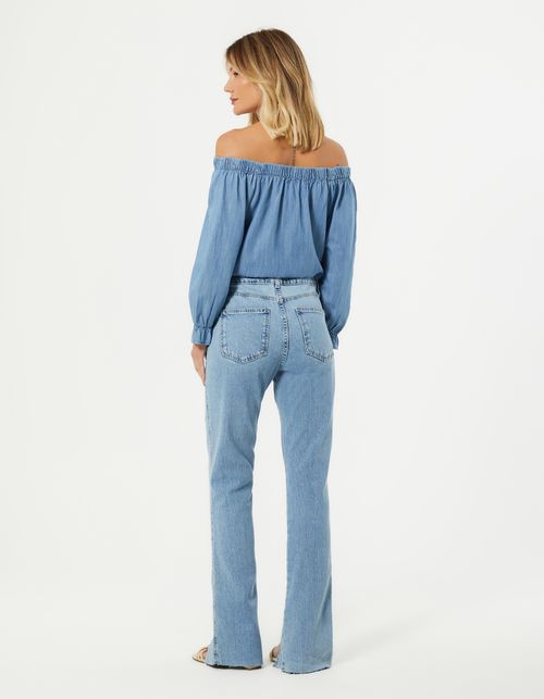 Calça Jeans Fenda Boot Cut - Denim Claro