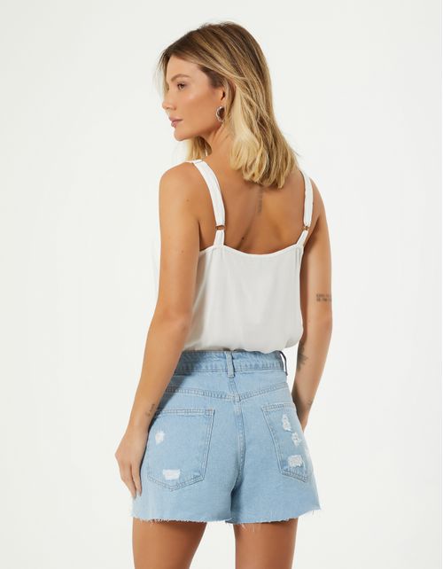 Short Com Brilhos Quadriculados - Denim Claro