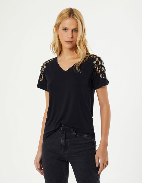 Blusa Raglan Bordado Onça - Preto