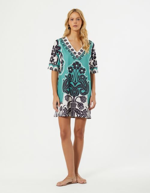 Vestido Curto Estampado Babilônia - Verde