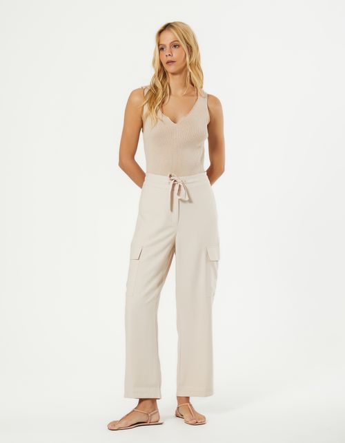 Calça Washed Bolso Cargo - Bege