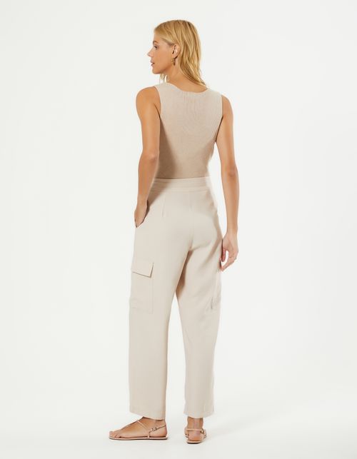 Calça Washed Bolso Cargo - Bege