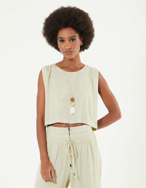 Blusa Recortes Twill - Verde Amsterda