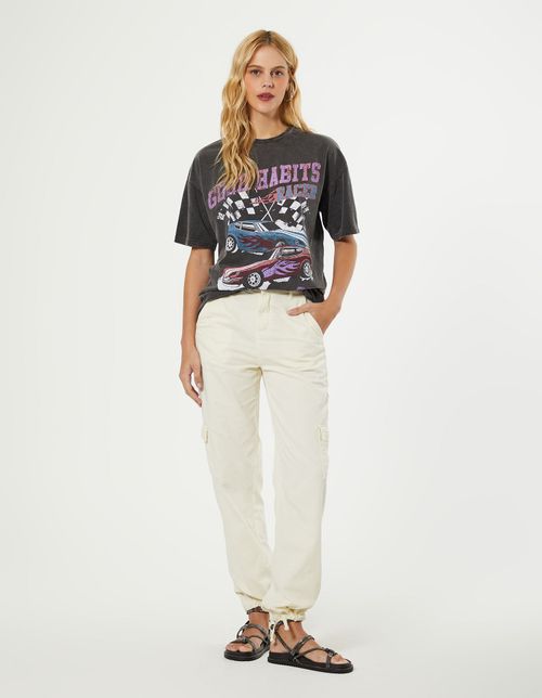 Calça Cargo Sarja Com Regulador - Areia