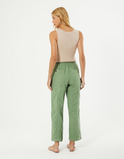 Calça Cos Elástico Bolsos - Verde Amsterda